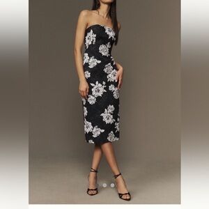Sachin & Babi Black and White Floral Strapless Slim Midi Dress - New with Tags